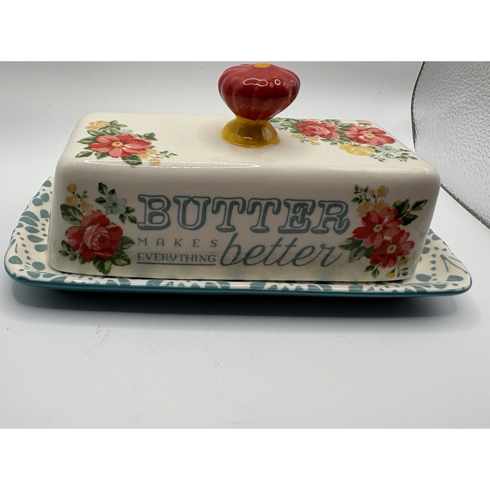 Pioneer Woman Vintage Floral Butter Dish Stoneware - 116254.01